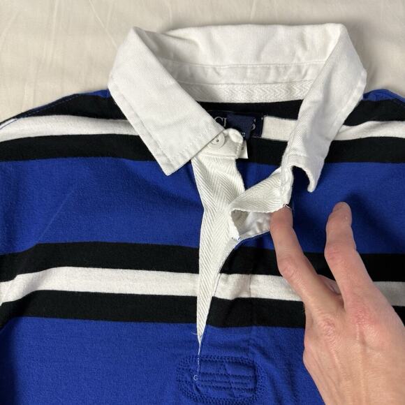 Chaps Rugby Polo Shirt Youth 10-12 M Blue Crest Collar Striped Retro Sport Prep - Picture 2 of 14